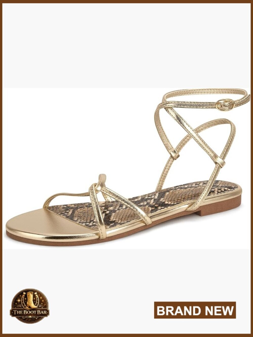 Strappy Flat Sandals with Adjustable Ankle Strap, Memory Foam Comfort